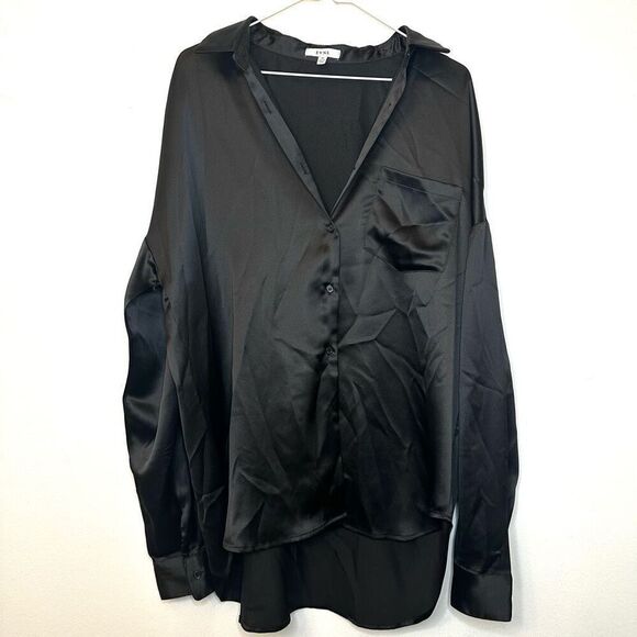 EVNL Black Satin Long Sleeve Shirt Medium - Picture 2 of 4